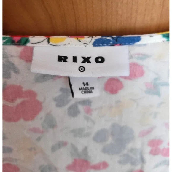 Rixo Floral Linen Blend Sz 14 Puff Sleeve Mini Dress Button Front Feminine Girly - Picture 4 of 10